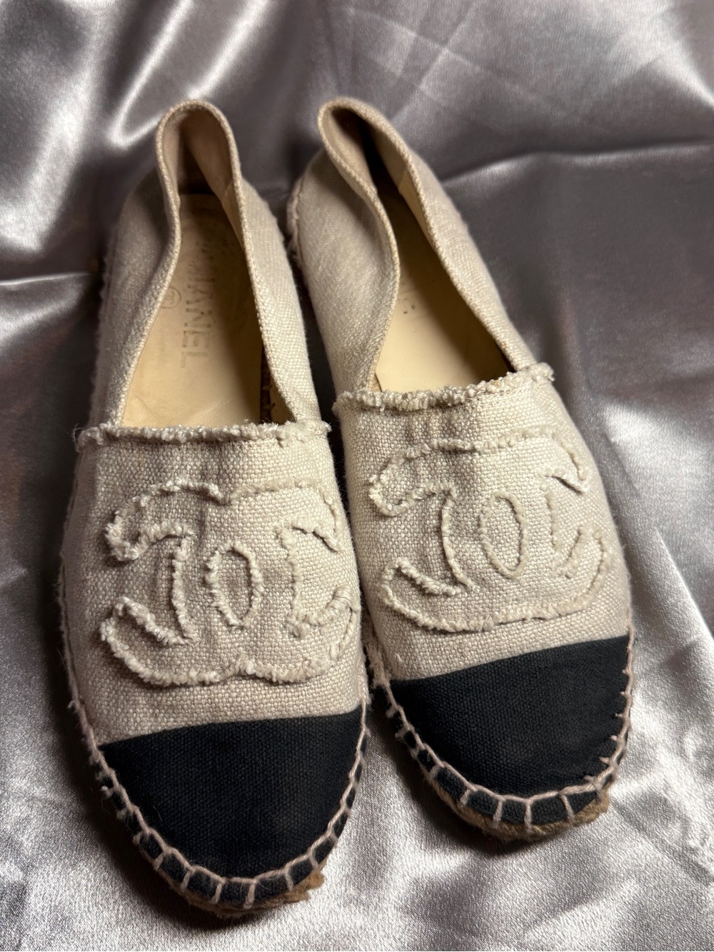 CHANEL Interlocking CC Logo Canvas Espadrilles Women's Size 39 US 8 Quiet Luxury